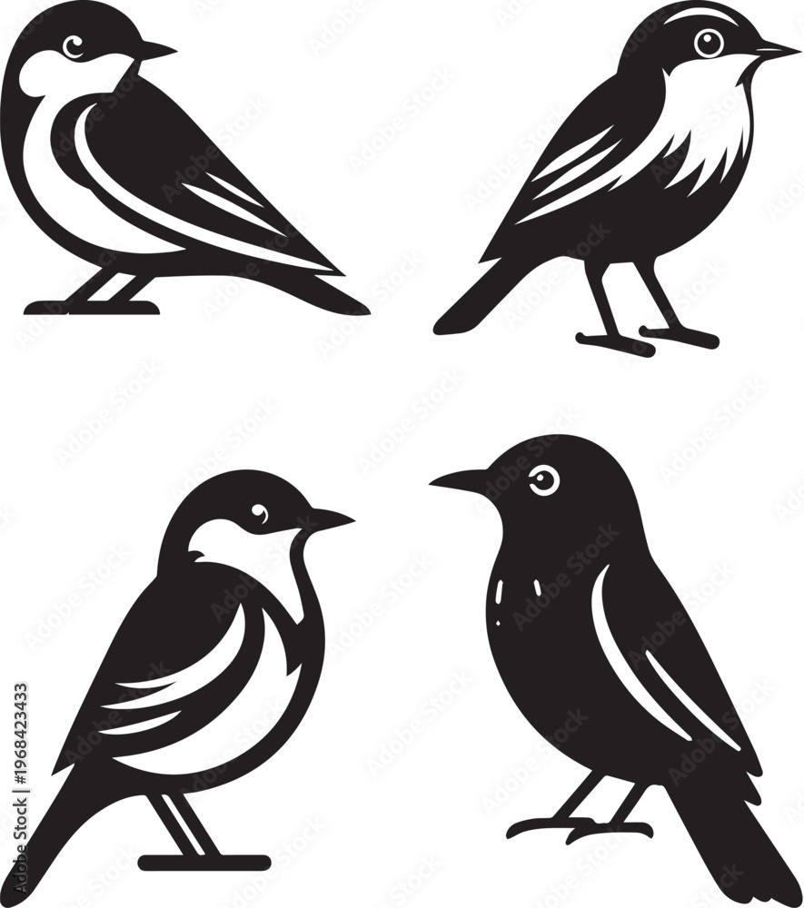 Fototapeta premium Set of cute birds on branch vector illustration Set of cute birds on branch vector illustration 
