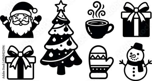 Christmas icon set with santa tree mug gift mitten snowman