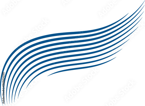Minimalist solid vector abstract wind arc featuring parallel curved arcs flowing in one direction representing symbolic wind movement and climate patterns.