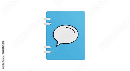 Blue notebook with speech bubble.