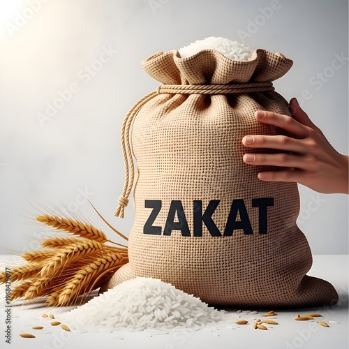 Zakat, charity, Islamic donation, burlap sack, wheat, flour
