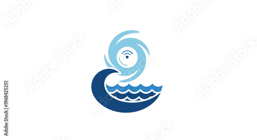 Blue wave with eye logo symbol.