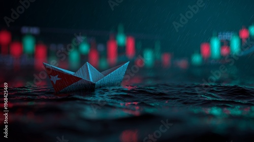 Waves of change: the indomitable spirit in dark waters. Trading strategy. A paper craft defies odds: cuban dreams amidst tension. Investment charts. Financial planning.