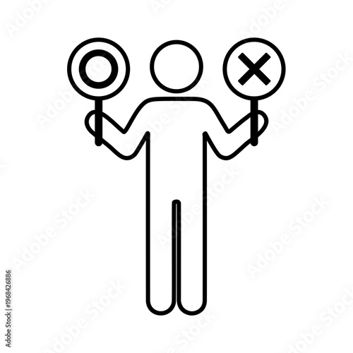 〇と×の札を持つ人物のラインアイコン