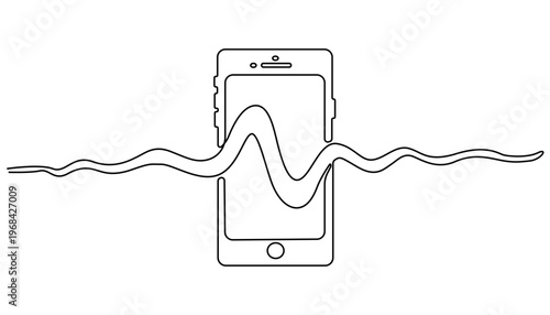 Continuous one line drawing Mobile phone signal, wave, line icon, communication symbol, network connection