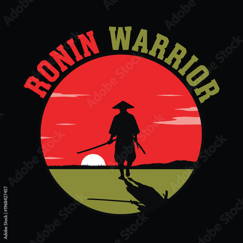 Ronin warrior standing alone in a serene landscape at sunset tshirt design