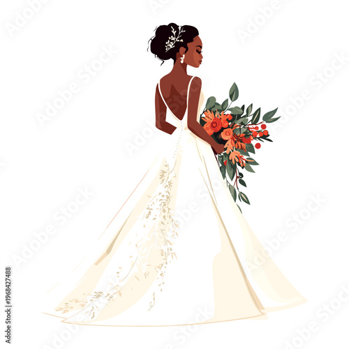 beautiful bride in luxury wedding dress isolated vector illustration