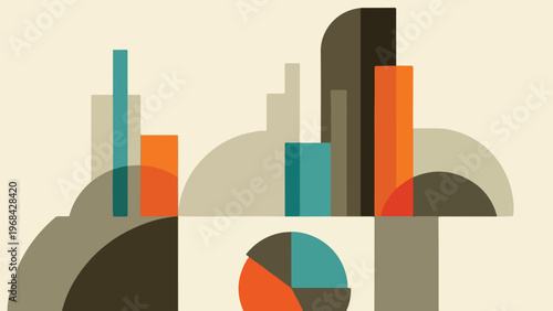 Abstract composition of shapes in muted colors with geometric design elements