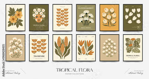 Tropical Flora Poster Set Mid Century Botanical Bundle