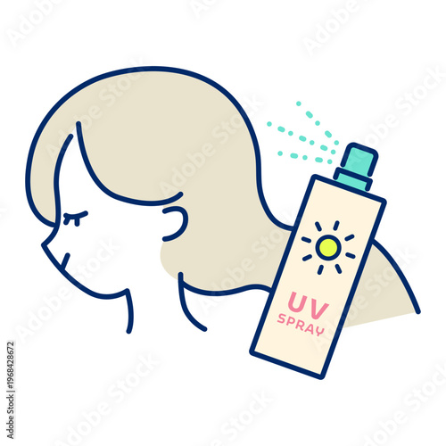髪の毛にUVスプレーを使う女性の紫外線対策アイコン