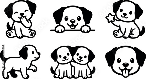 Six cute puppies in playful poses for kids and pets