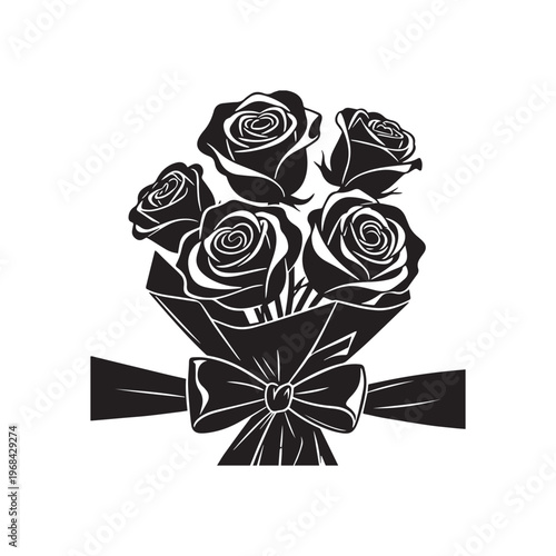 Black Rose Bouquet Illustration Featuring A Decorative Ribbon For Floral Designs.
