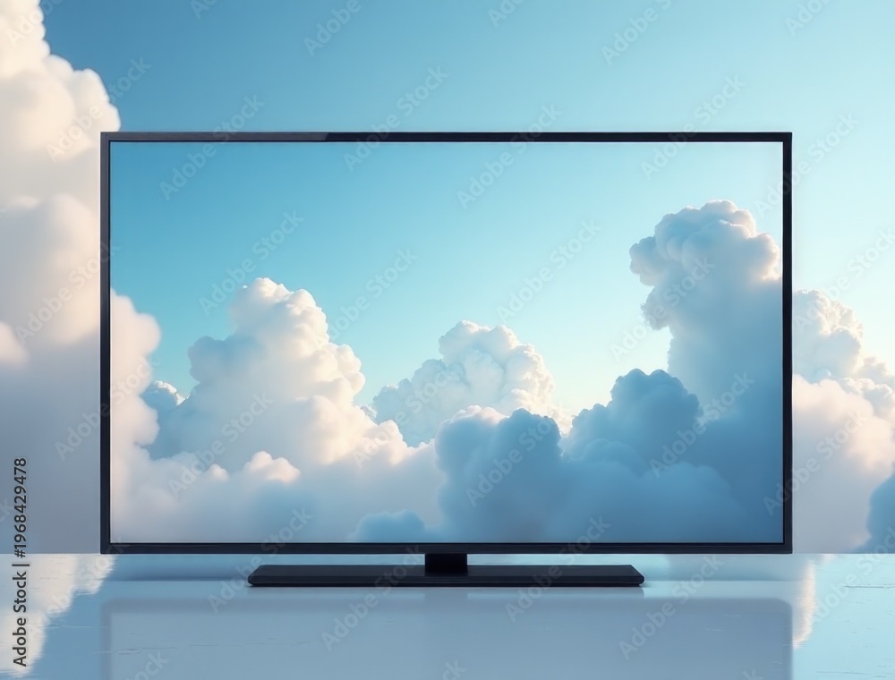 Fototapeta premium A modern flat screen TV sits atop a table, ready for use