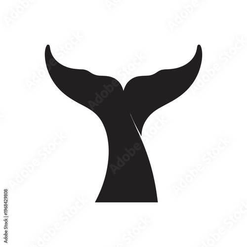  Black Silhouette Icon Of A Whale Tail For Marine Nature Designs. 