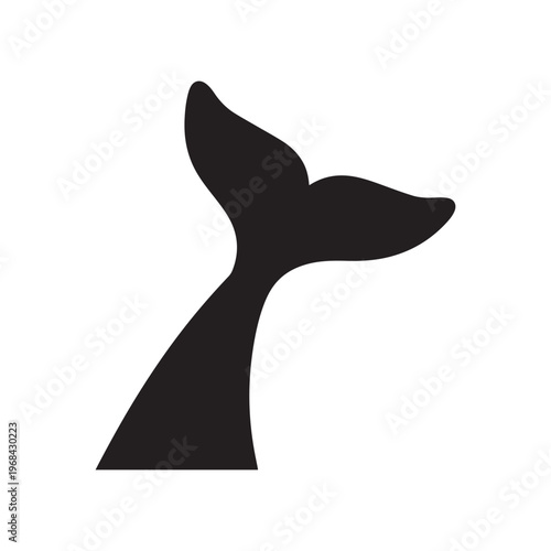  Black Silhouette Icon Of A Whale Tail For Marine Nature Designs. 