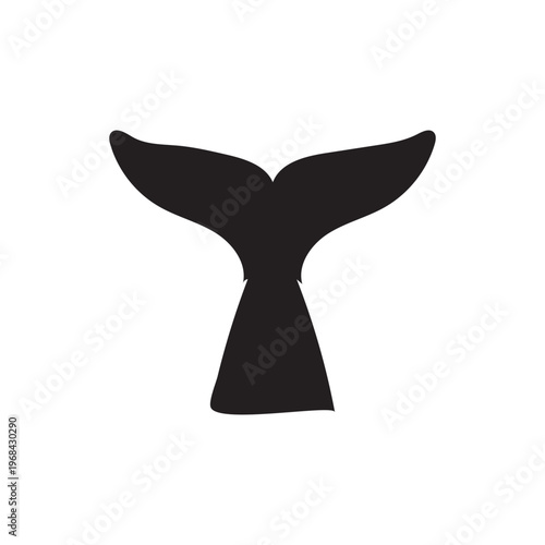  Black Silhouette Icon Of A Whale Tail For Marine Nature Designs. 