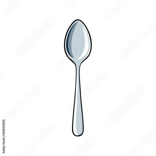 Classic Silver Spoon With Oval Bowl and Long Handle Isolated on White