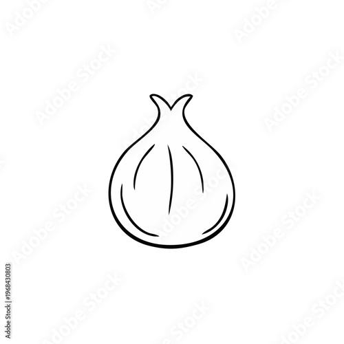 Simple Hand Drawn Outline Illustration of a Whole Raw Onion