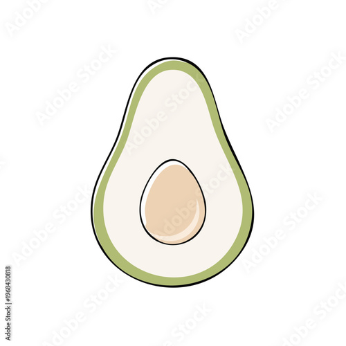 Simple cartoon illustration of a halved avocado with pit, isolated on white background