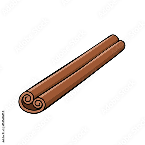 Two rolled cinnamon sticks in a warm brown color with visible texture detail