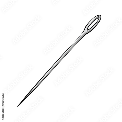 Sharp metal sewing needle with large eye for threading