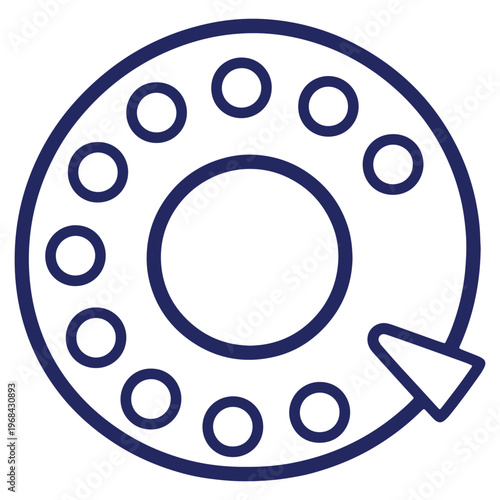 Retro Rotary Phone Dial Interface Symbol in Dark Blue Outline Perfect for Design Elements and Nostalgic Themes