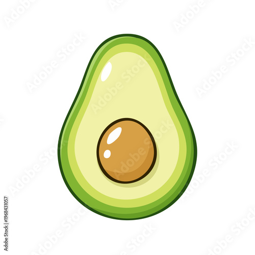 Fresh Green Avocado Half with Seed Isolated Healthy Food Illustration