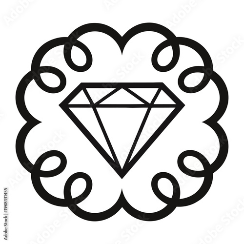 Vector of a diamond shape enclosed in a decorative cloud swirl design.