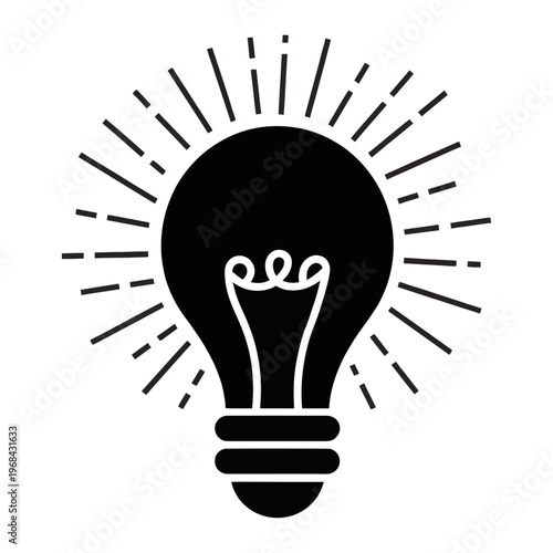 Vector of a classic lightbulb design emitting bright rays of energy