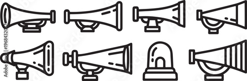 Set of minimalist line icons representing various work and business tools Vector