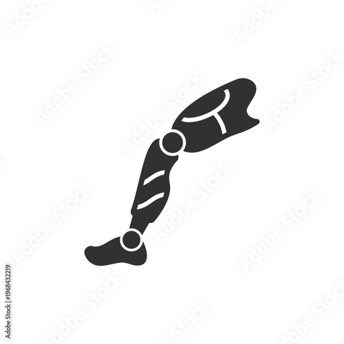 Prosthetic leg icon. Artificial limb and mobility assistance concept. Monochrome black and white symbol