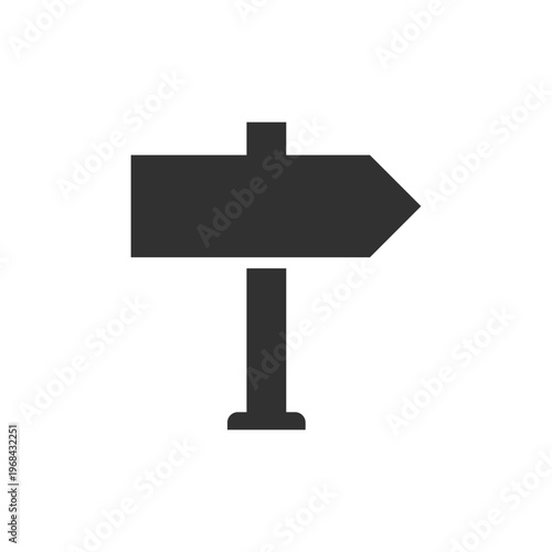 Single direction sign icon. Navigation pointer and destination indicator. Monochrome black and white symbol