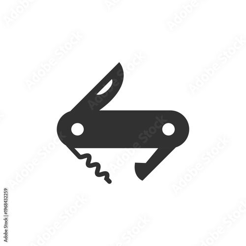 Swiss army knife multitool icon. Pocket survival tool and camping equipment concept. Monochrome black and white symbol