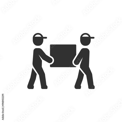 Team carrying package icon. Collaborative delivery and logistics service concept. Monochrome black and white symbol