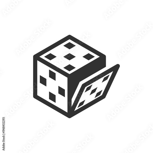 UV map cube icon. _D model UV mapping and texture layout concept. Monochrome black and white symbol