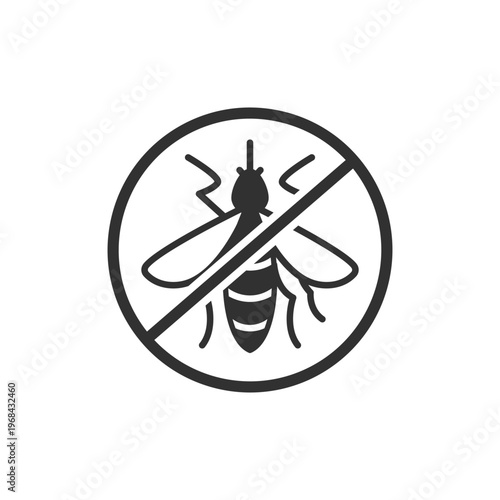 No mosquito icon. Insect repellent and pest control prohibition symbol. Monochrome black and white symbol