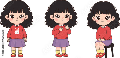 Vector illustration of cute child character in different poses for animation and storytelling