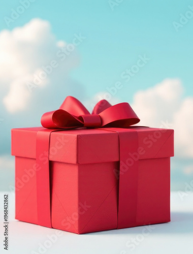 A beautifully wrapped gift with a bright red bow and matching box, ready for presentation or giving