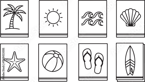 Collection of basic outline icons representing daily activities and objects Vector