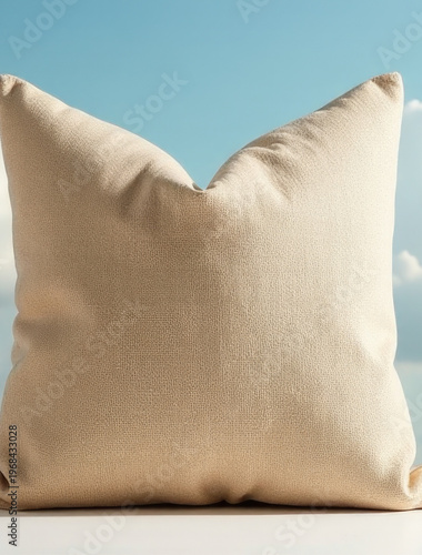 A soft pillow resting on a clean white table