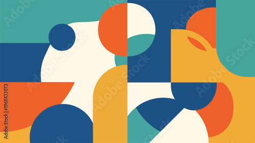 Abstract geometric composition with various colored shapes