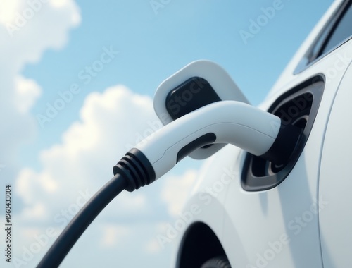 A modern electric car plugged into a charging station, ready to recharge