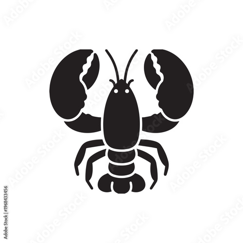  Minimalist Black Silhouette Icon Of A Lobster For Seafood And Restaurant Branding.