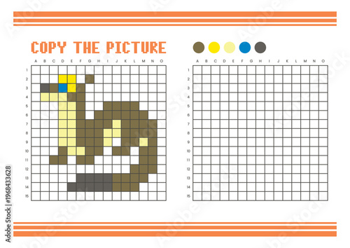 Copy the picture grid drawing worksheet for kids. Pixel art ferret