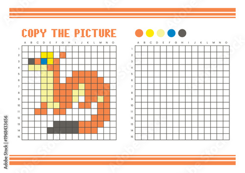 Copy the picture grid drawing worksheet for kids. Pixel art ferret
