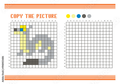 Copy the picture grid drawing worksheet for kids. Pixel art ferret