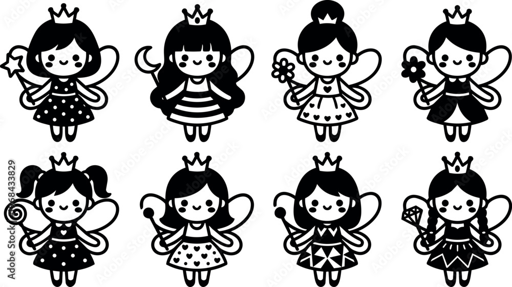 Fototapeta premium Cute fairy girls with crowns and magic wands