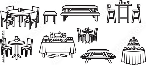 A collection of vintage furniture sketches including chairs tables and stools Vector
