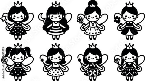 Cute fairy girls with crowns and magic wands