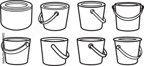 A collection of cylindrical objects with various handles and lids Vector